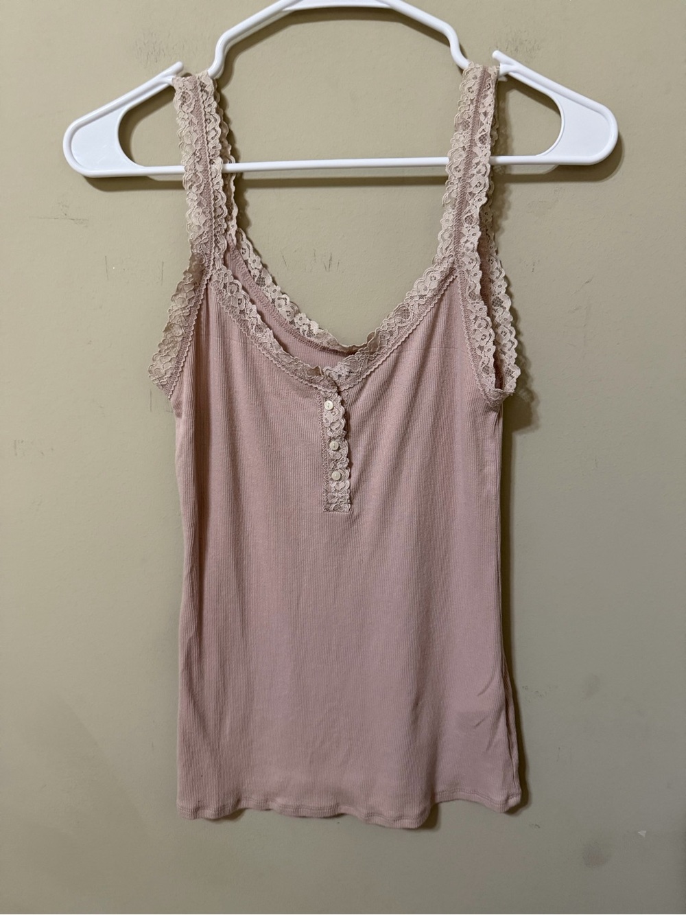 Abercrombie & Fitch Lace-Trim Cami Blush Pink small y2k vintage retro euc cotton